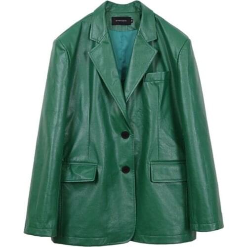 Handsome and stylish pu leather shrug blazer women loose spring autumn small suit