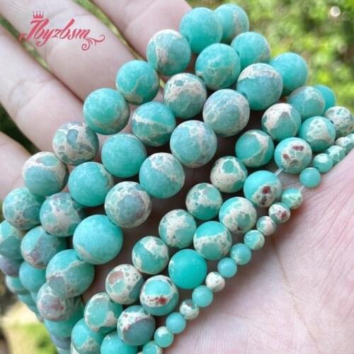 Round Frost Green Sea Sediment Stone Spacer Loose Beads for DIY Accessorie Women Necklace Bracelet Jewelry Making 15" 6/8/10mm