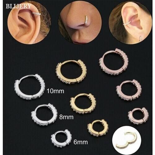 BLIJERY 1Pcs 6mm/8mm/10mm CZ Small Hoop Earrings for Women Girls Classic Simple Huggies Cartilage Piercing Earrings Gift Femme
