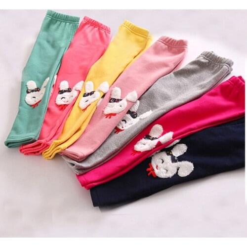 Kids Autumn Winter Warm Leggings Baby Girls Fleece Thicken trousers Children cartoon Bunny rabbit pattern Boots Cut Render Pants
