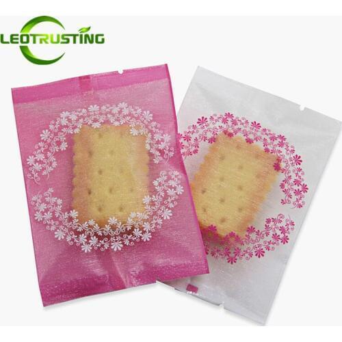 Leotrusting 200pcs Elegant White/Pink Wire Drawing Open Top Bag Biscuit Herbal Chocolate Trial Packaging Bag Heat Sealing Bag