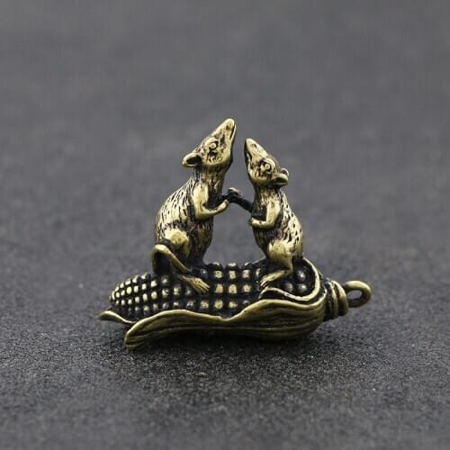 Mini Copper Mouse Corn Rats Bring Wealth Figurines Chinese Feng Shui Animals Home Decor Brass Decorations Pendant Ornaments