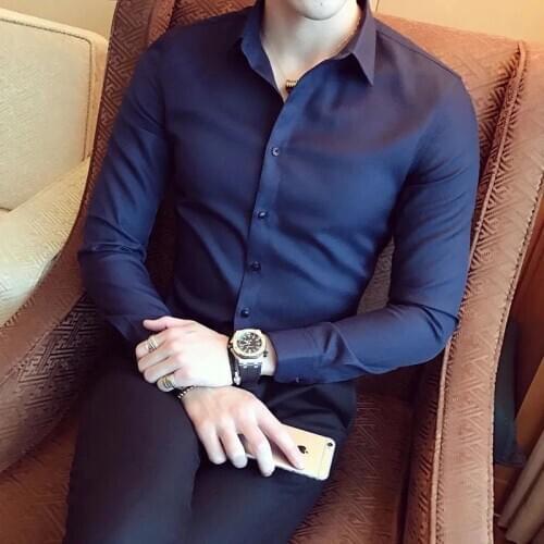 Mens Slim Long Sleeve Shirt Business Casual Shirt Korean Fashion Trend Shirt Summer Thin