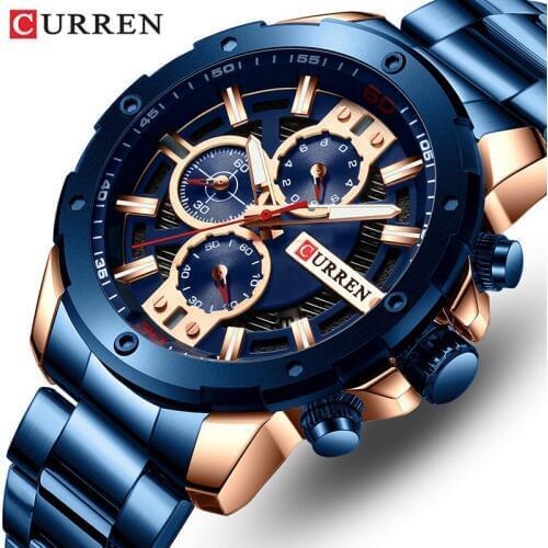 2019 CURREN Top Brand Men Analog Quartz Watches Mens Luxury Business Watch Male Fashion Multi-function Chronograph Wrist Watch