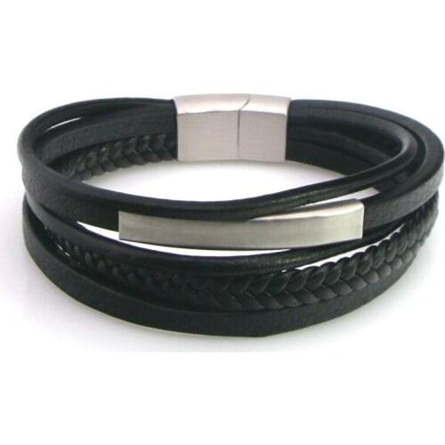 Mens Leather Bracelets 2020 New Fashion Steel Wrap Bracelets Bangle For Men Accessories Male 19CM 21CM 23CM Selectable Size
