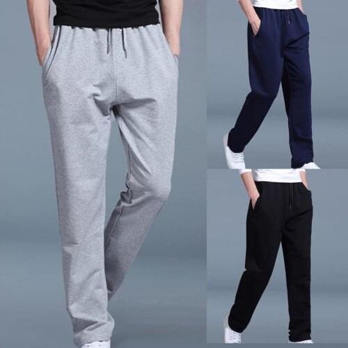 Men Loose Joggers Pants Solid Color Straight Casual Loose Breathable Drawstring Sports Trousers Hip Hop Clothing for Home Daily