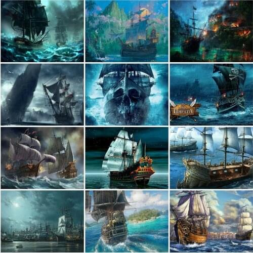 Huacan Full Square/round Diamond Mosaic Sailboat 5D Diamond Painting Kit Landscape Embroidery Needlework Bedroom Decoration