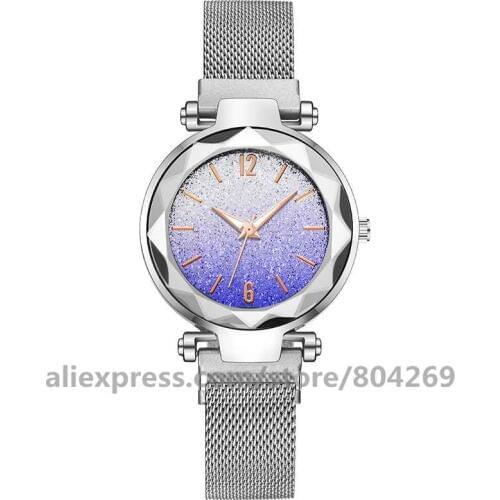 Wholesale Fashion Thin Mesh Alloy Watch Women Silver Gradient Color Watch Luxury Ladies Alloy Quartz Dress Watch 103040