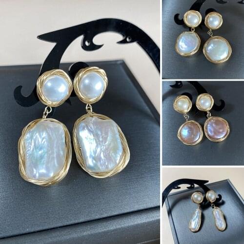 Original Natural Pearl Drop Earrings Baroque Style Statement Drop Earring for Women Wedding Party Fashion Fine Jewelry Handmade