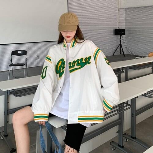 2021 autumn winter Harajuku style embroidery single-breasted baseball uniform all-match jacket punk coat baseball uniform women