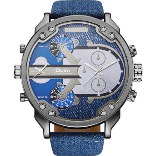 OULM Denim Fashion Wristwatches Men Sports Watches Big Dial Dual Time Quartz Watches Men Watches montre homme reloj hombre