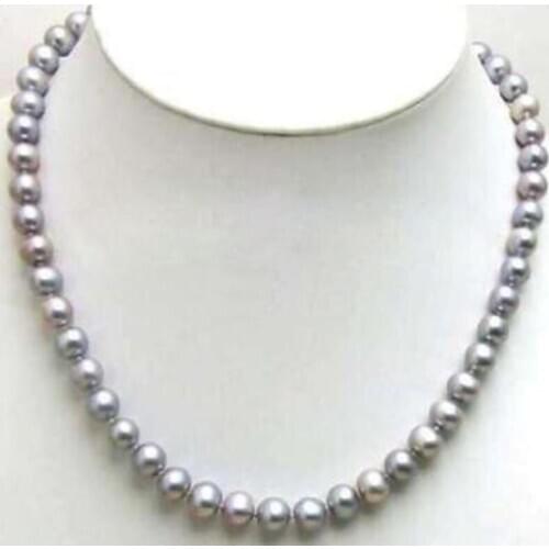 SALE Big Round shape 8-9mm natural freshwater gray Pearl 17" necklace