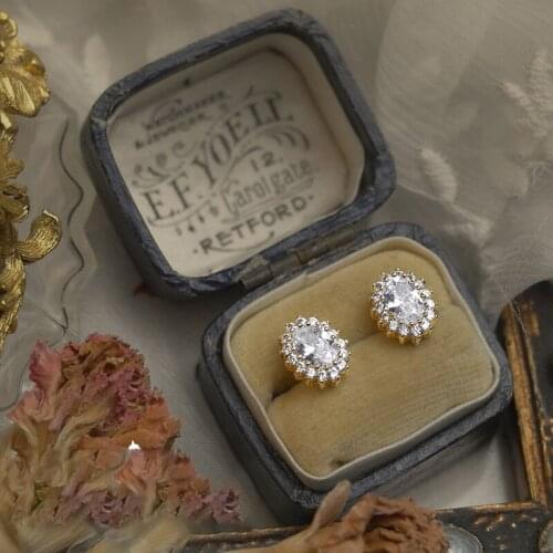 925 Sterling Silver Plated 14K Gold Shiny Zircon Round Drop Retro Wedding Charming Luxury Earring Jewelry for Women Gift New