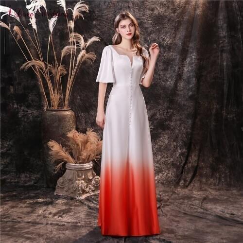 Vestidos de fiesta Gradient Soft Chiffon Evening Dress V-Neck A Line Satin Floor Lenght Pearls Vintage 2020 Formal Prom Gown