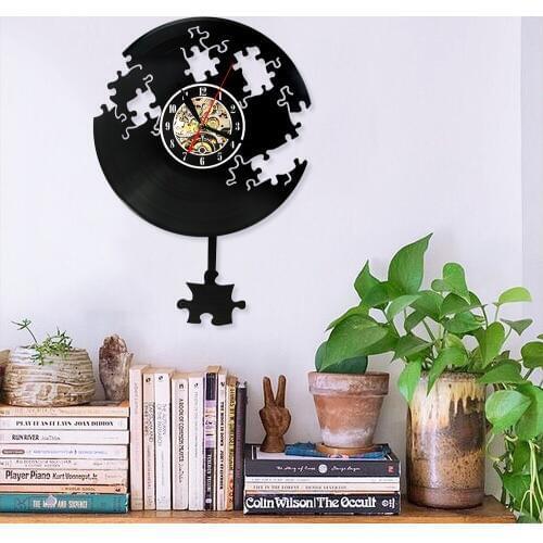 1Piece Jigsaw Design Vinyl Record Wall Clock Falling Puzzle Wall Clock Modern Home Decor Puzzle Pendulum Watch Time W Clock