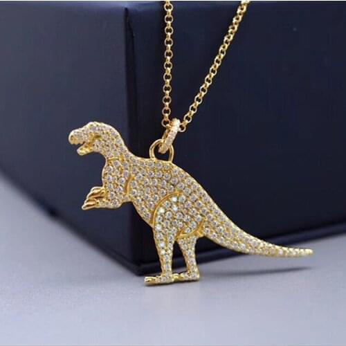 Top Quality New Fashion Micro Mosaic AAA+ Zircon Cute Dinosaur Pendant Necklace Gold Jewelry for Women