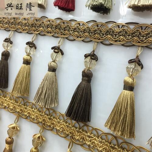 XWL Luxury 16Yards/Lot 12.5cm Wide Acrylic Beads Curtain Lace Accessories Tassel Fringes Trim Ribbon DIY For Sofa Valance Decor