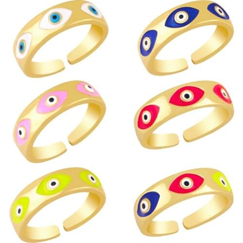 Turkey Evil Eye CZ Cubic Zirconia Open Finger Rings Cute Enamel Ring Wedding Engagement Party Fine Jewelry Gift Dropshiping
