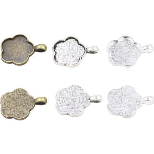 ZHUBI Jewellery Bezels Flower Pendants 25mm Vintage Antique Cabochon Cameo Blank Wholesale DIY Accessories Time Gemstone