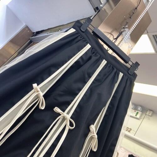 Women Skirt Spring Summer New Design Lace Bow Stitching Mesh High Waist Gauze Skirts Girls Ladies Jupe 2021