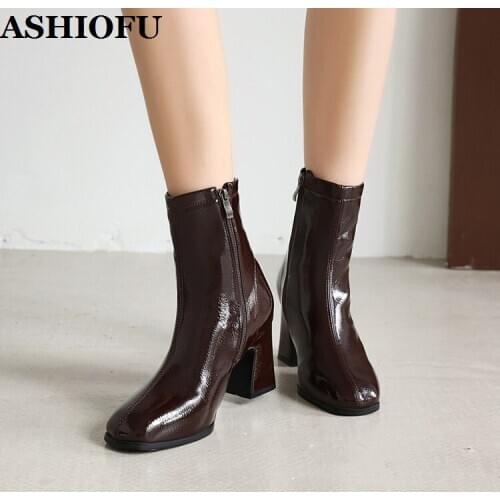 ASHIOFU Hot Handmade New 2020 Ladies Thick Heel Boots Daily Wear Party Prom Ankle Booties Large Size Fashion Winter Martin Boots