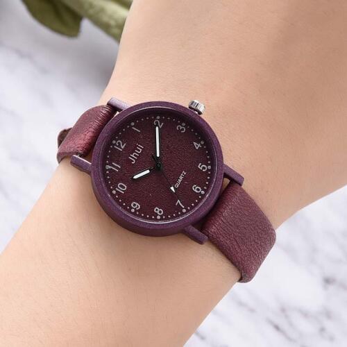 1 Pcs Women Clock Roman/Number Dial Quartz Wrist Watches Frosted PU Leather Band Casual Watches LXH