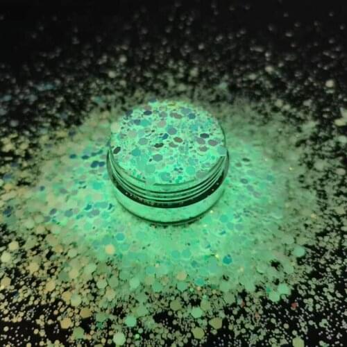100g/3 Sizes Mix Glow in the Dark Iridescent Chunky Glitter for Nail Art*tumblers, 2 Colors Glow In The Dark Chunky Glitter Mix