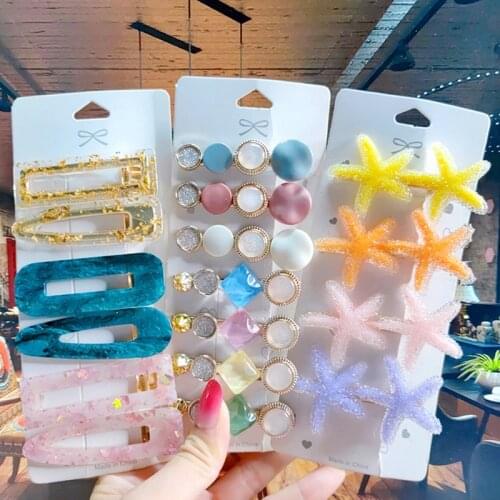 2/3pcs Korean Sequin Square Hair Clips For Women Fashion Starfish Acrylic Hairpins Girl Hair Accessories set Hairgrips Wholesale