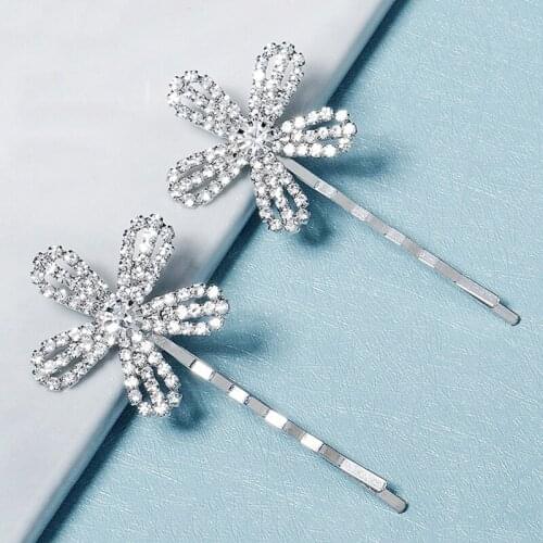 2PCS Rhinestone Flower Bangs Hairpin Vintage Side Clip Wedding Duckbill Clip Hair Accessories for Girls BN