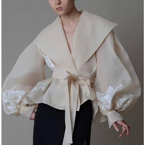 2020 Spring Womens Fabulous French Court Style Top Celebrity Style Organza Thin Retro Shirt Organza Blouse