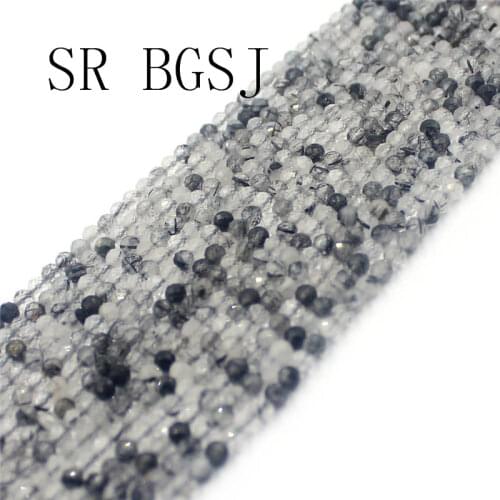 Free Shipping 4mm Faceted Black Rutilated Quartz Gems Stone Jewelry Making Small Round Beads Strand 15"