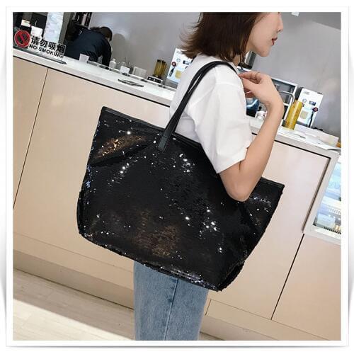 Big Shoulder Bag Female 2019 Spring Summer Woman New Fashion Silver Color Sequined Handbag Large Capacity Bridal Party Evening