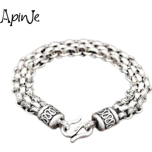 Apinje 925 Sterling Silver Bracelet for Men Punk Gothic Man Personality Creativity Fashion Jewelry Bracelet