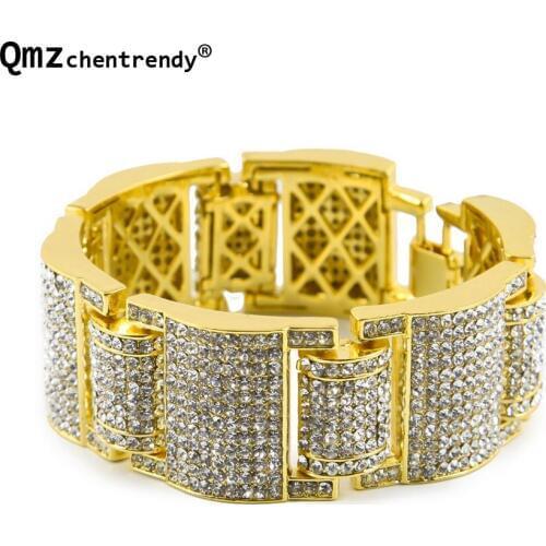 Men Women Hip hop Wide I Square Cross Shape Rhinestone Bracelet Bangle Bling Imitation Stone Chains Link Wristbands Fine Jewelry