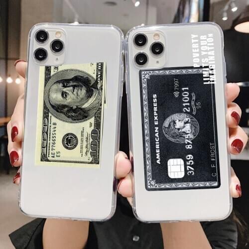 Clear Phone Case For iPhone 13 12 11 Pro X XR XS Max mini Celular For iPhone 7plus 6 6S 7 8 Plus 5S SE 2020 Dollar Funda Cover