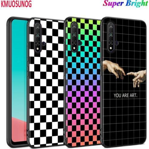 Black Cover Checked Checkerboard Art for Huawei Nova 5 5T 3i P Smart Z Plus 2019 P30 P20 Pro P10 P9 Lite Plus Phone Case