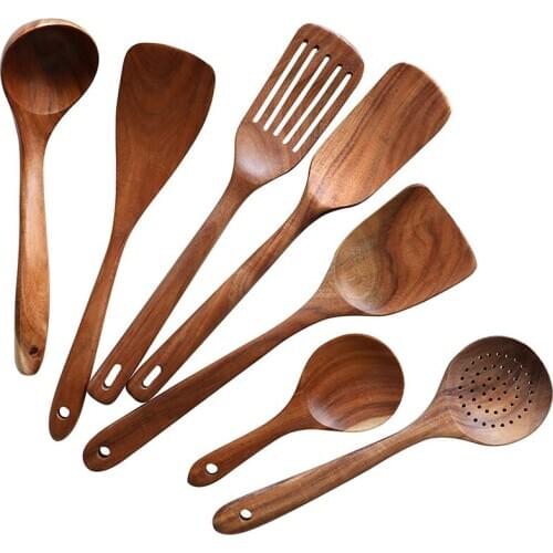 Wooden Cooking Utensils,Wooden Cooking Tools Natural Nonstick Wood Spatula and Spoons,Wooden Spoons for Cooking 7Pcs