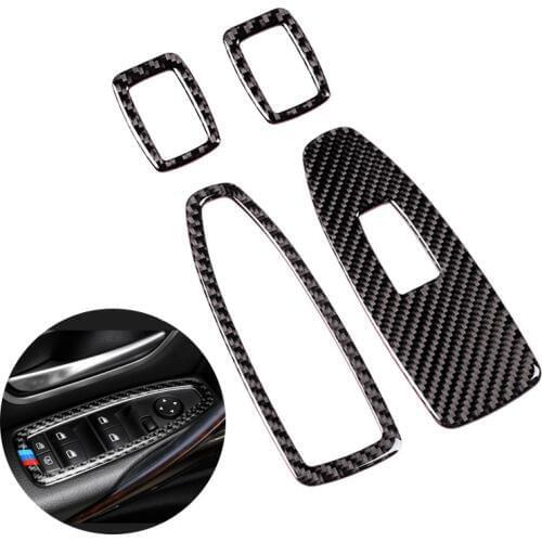 For BMW 3 4 Series F30 F32 2013 2014 2015 2016 2017 2018 Carbon Fiber Car Interior Window Lift Switch Button Cover Decor