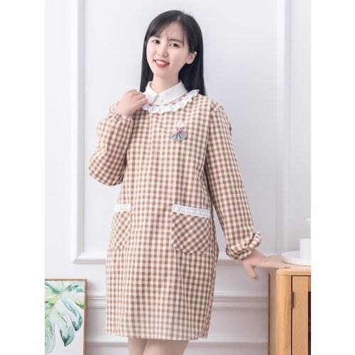 Apron Waterproof and Oilproof Cotton Kitchen Long Sleeve Cute Korean Japanese Household Fashion Gown Adult Woman Anti-dressing