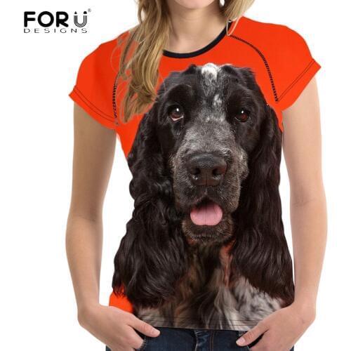 FORUDESIGNS Stylish Women Summer T Shirts 3D Dog English Cocker Spaniel Print Girls O Neck Tshirts Summer Short Sleeve Top Tees
