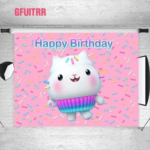 GFUITRR Gabby Dollhouse Photography Backdrops Girls Birthday Photo Backgrounds Custom Cartoon Banners Decorations Photo Props