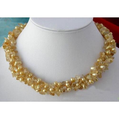 Perfect Wedding Birthday Pearl Jewellery,Fashion Women Party Gift,3Rows Gold Crystal Rice Freshwater Cultured Pearl Necklace