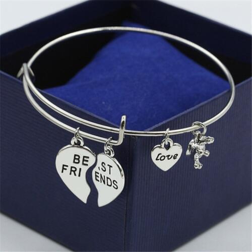 Classic Heart Best Friend Pendant Bangles Adjustable For Women Silver Color friendship Bracelet Jewelry Gifts