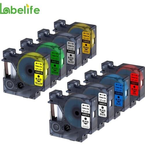 Labelife 8 Pack 12mm DYMO 45010 45013 45016 45017 45018 45019 45022 45023 Compatible DYMO D1 Label Tape for LableManager160 280