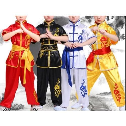 Summer kids&Adult embroidery flower martial arts kung fu uniforms children wushu clothing tai chi suits red/yellow/blue/black