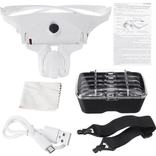 5 Lens Loupe Eyewear Magnifier With Led Lights LampInterchangeable Lens 1.0X/1.5X/2.0X/2.5X/3.5X Wearing Magnifying Glasses