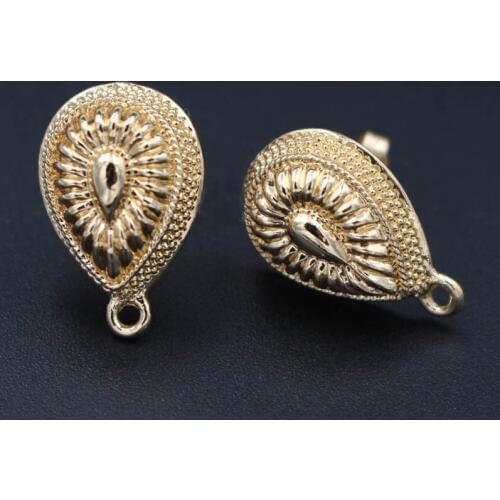 Earrings Post with Loop Hanger Stopper Hollow Drop Shape Base DIY Retro Metal Clip Stud Earrings Jewelry Findings 12x18mm