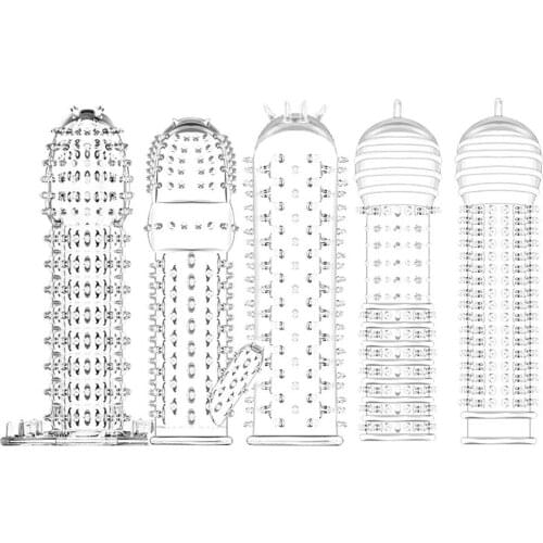 Reusable Delay Condoms Sleeve Cock Ring Dotted Cover Penis Erection Impotence Extensions Dildo GSpot Porn Sex toys Men