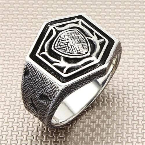Shield Silver Ring Men Silver Ring Made In Turkey Solid 925 Sterling Silver
