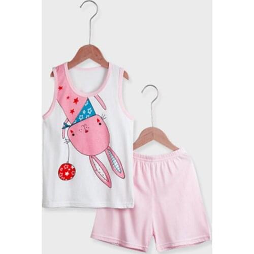 New Toddler Boys Clothes Summer Sleeveless Pijamas Set Vest+Shorts Cotton Pyjamas Soft Sleepwear Cartoon Bunny Pajamas For Girls